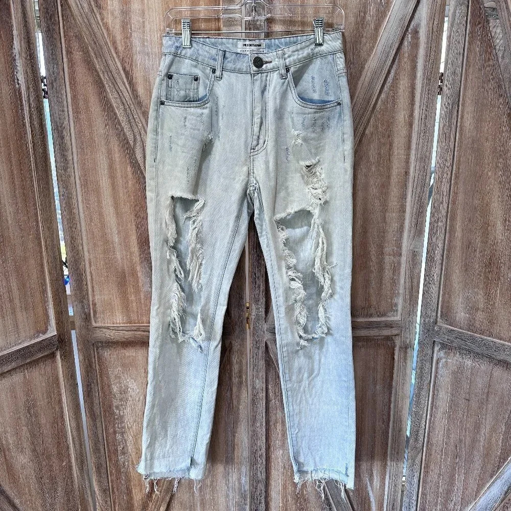 One x One Teaspoon High Waist Awesome Baggies Light Wash Destroyed Jeans - Picture 4 of 11